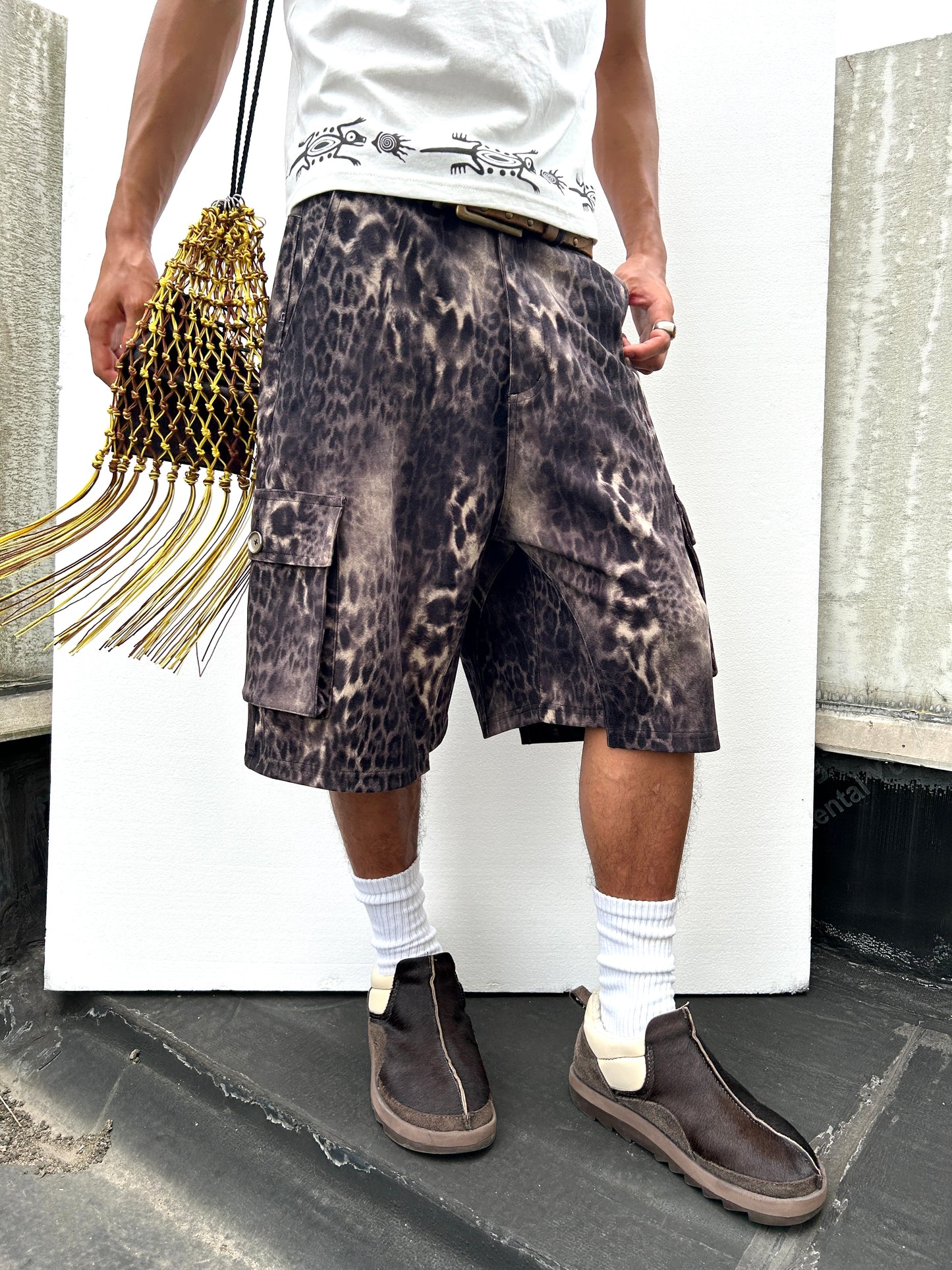 Yan L. Leopard Suede Shorts