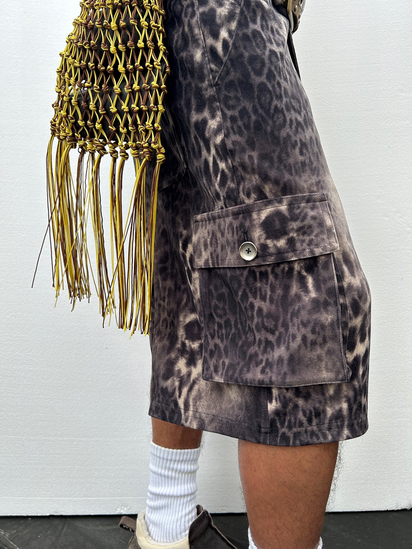 Yan L. Leopard Suede Shorts