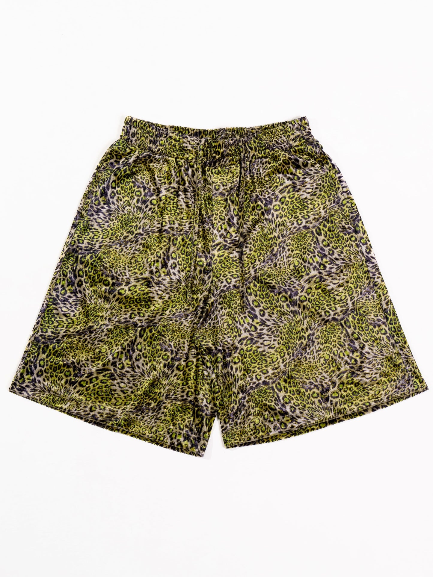 Golden Green Leopard Print Velvet Shorts
