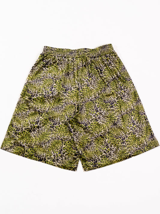 Golden Green Leopard Print Velvet Shorts