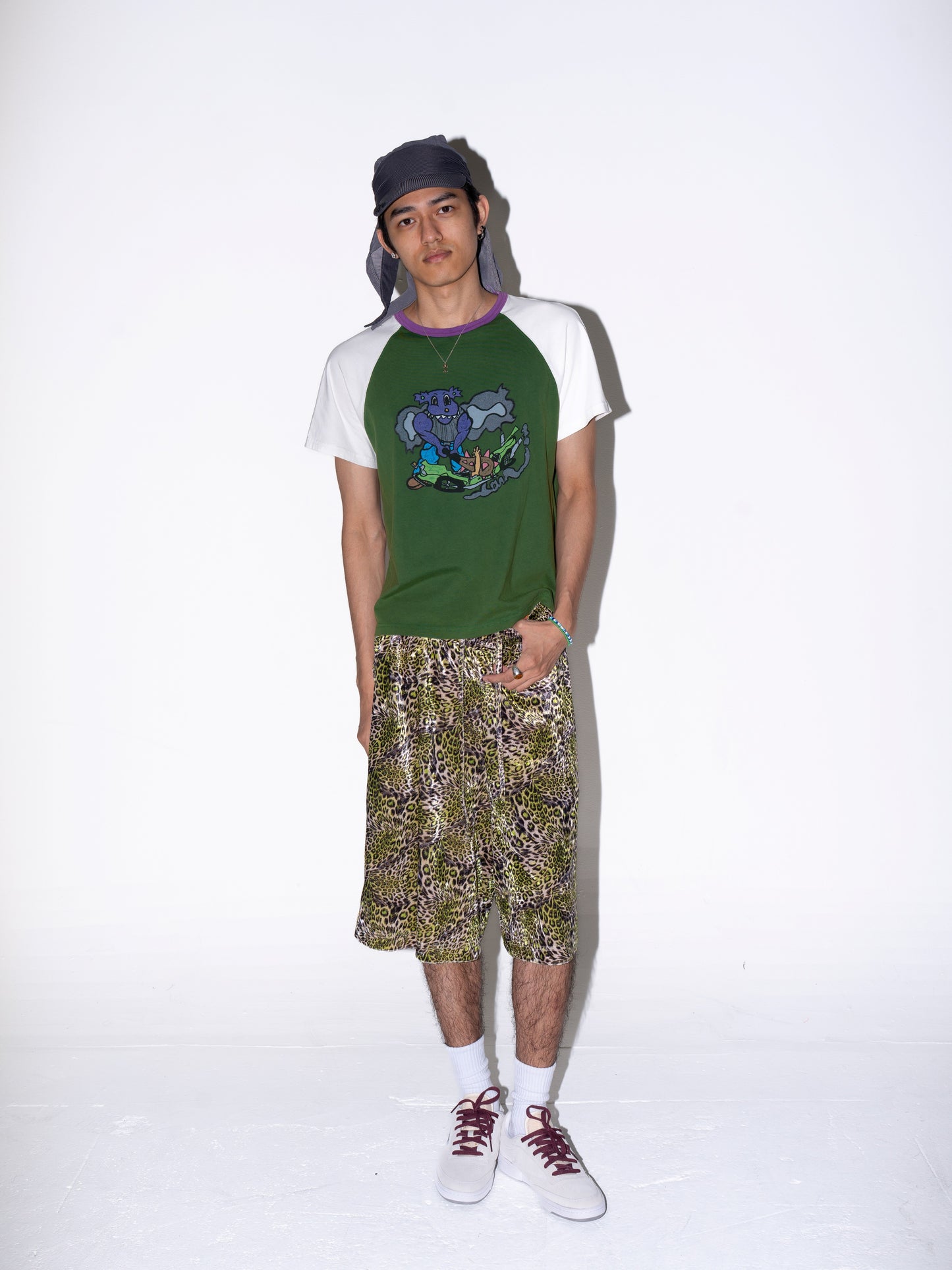 Golden Green Leopard Print Velvet Shorts