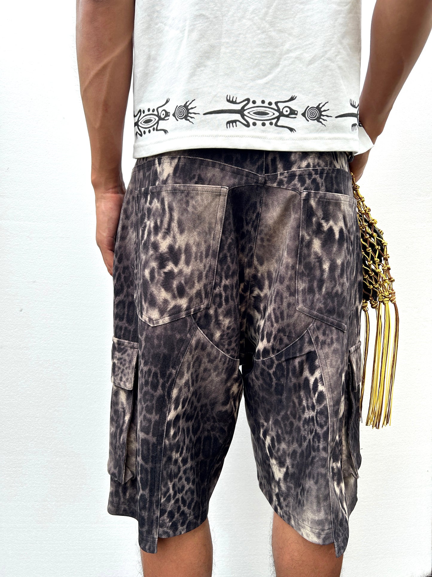 Yan L. Leopard Suede Shorts