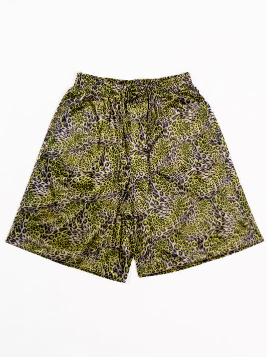 Golden Green Leopard Print Velvet Shorts