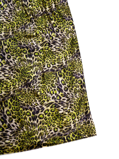 Golden Green Leopard Print Velvet Shorts