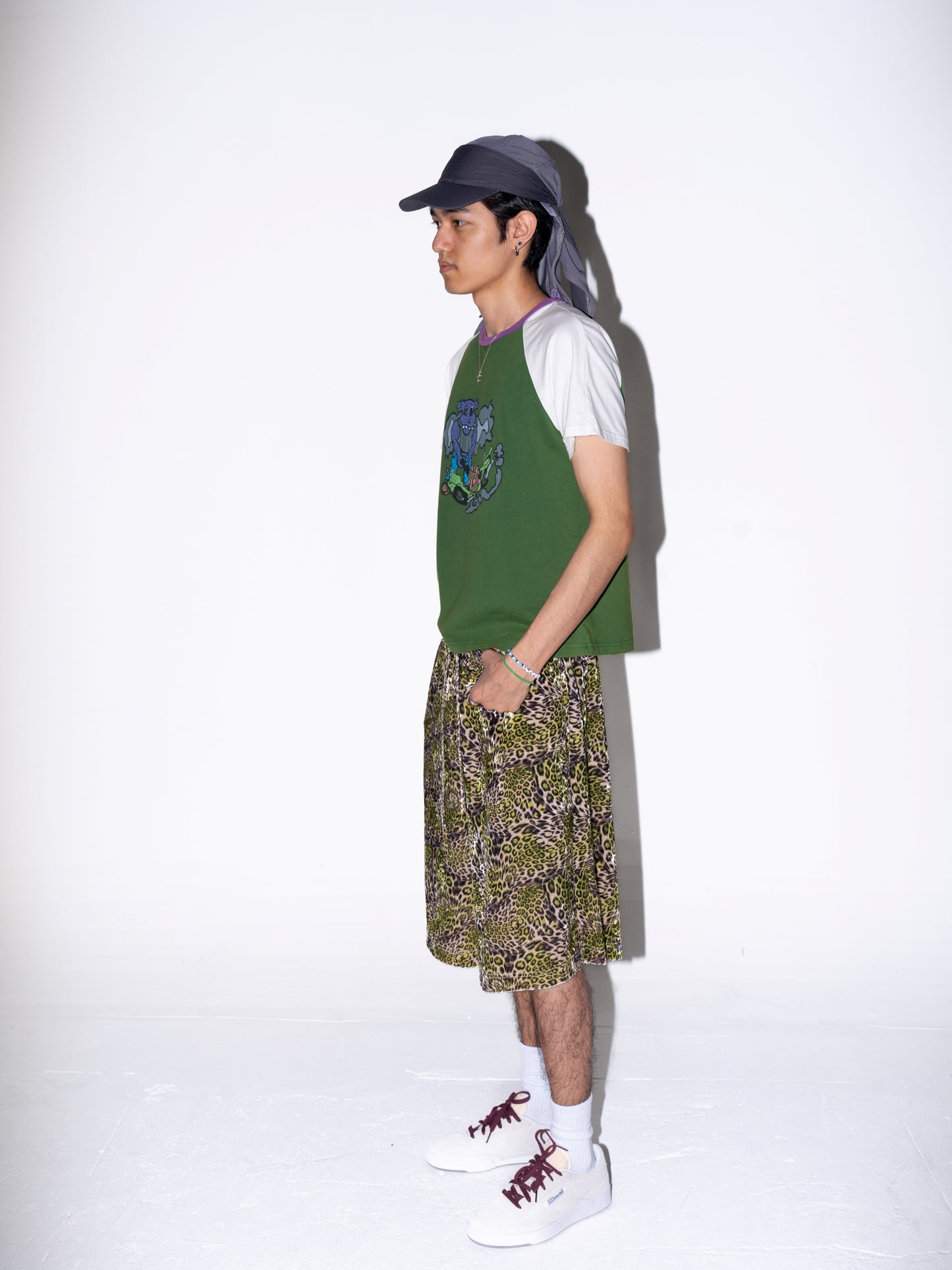 Golden Green Leopard Print Velvet Shorts