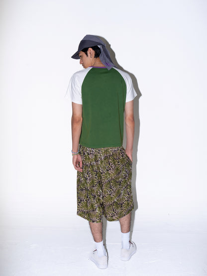 Golden Green Leopard Print Velvet Shorts