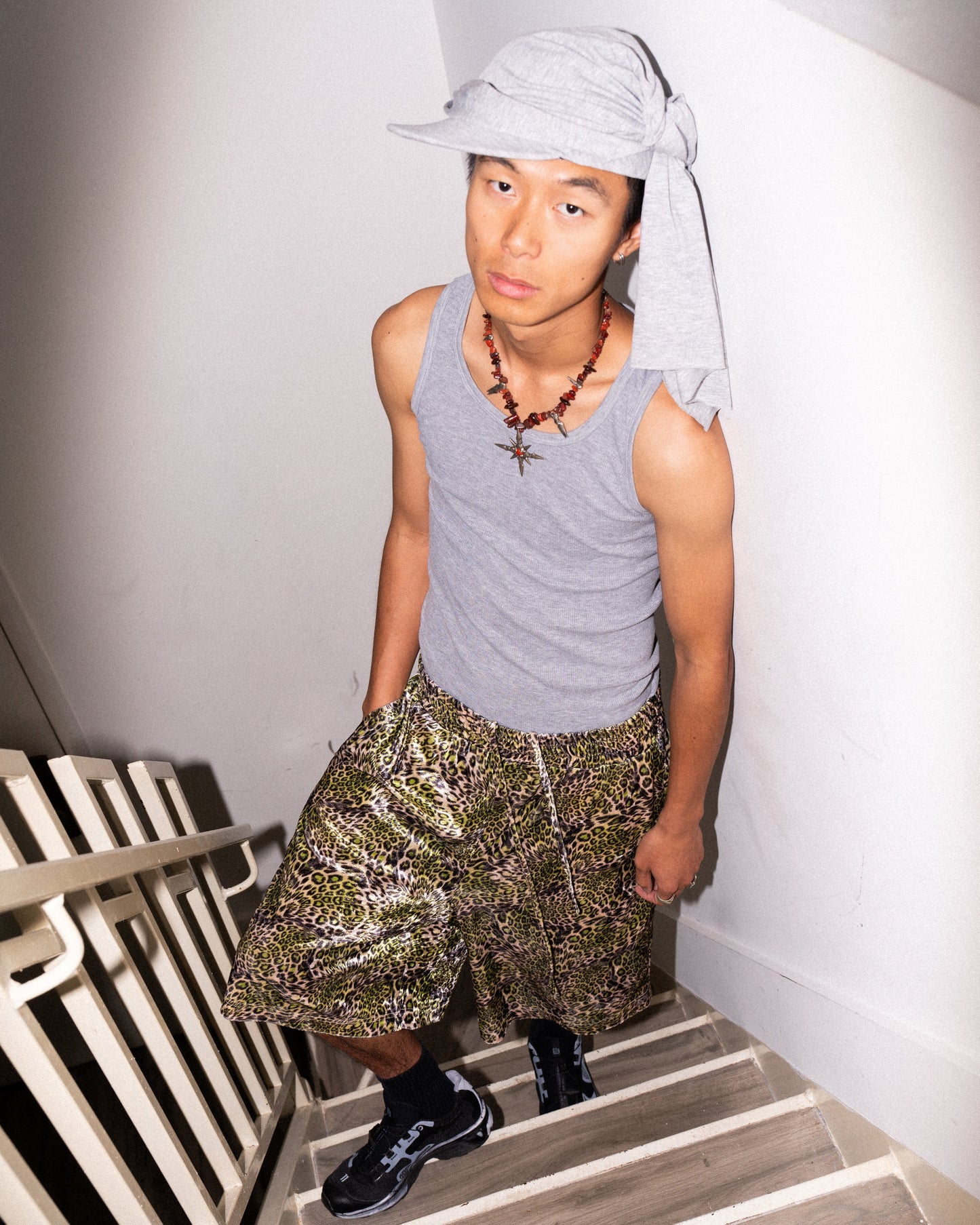Golden Green Leopard Print Velvet Shorts
